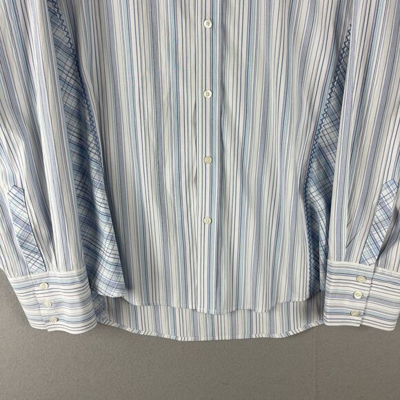 7 Diamonds Embroidered Shirt Mens XXL Blue Stripe Button Up Long Sleeve Stretch - Picture 3 of 16